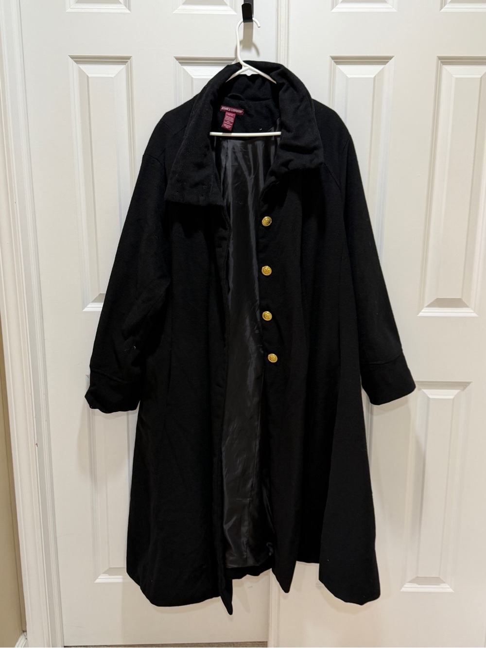 Jessica London Black Women's Button-Front Coat with Gold Buttons